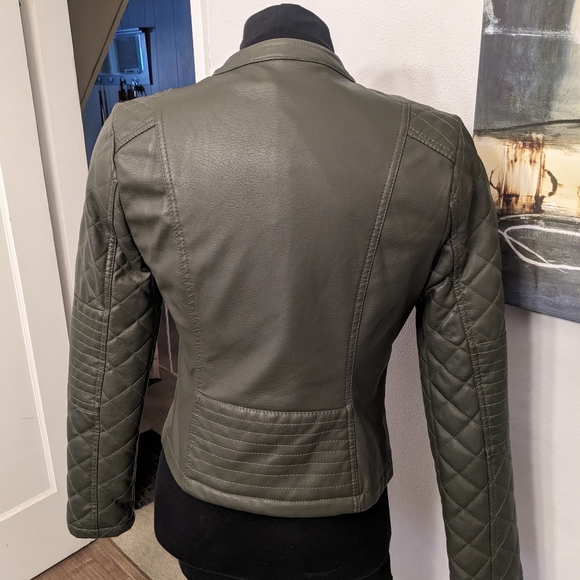 Vegan Leather Olive Green Moto jacket size M - Picture 4 of 12